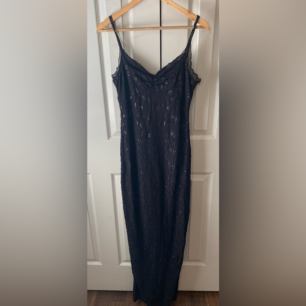 VINTAGE MASQUERADE Black‎ Tonal Metallic Floral Whimsigoth Prom Maxi Dress 9/10